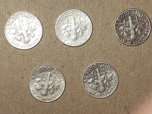 Lot 5 rohe Roosevelt Silber Groschen 1952 1954 1960 1961 1962 alle D's - Bild 1 von 4