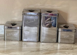 Vtg Masterware Canette Canister MCM Chrome Tea, Coffee, Flour, Sugar Set Of 4 - Picture 1 of 11