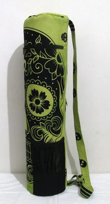 Green Skull Yoga Mat Carrier Bags Hippie Mandala Cotton Bags With Shoulder Strap - Image 1 of 4