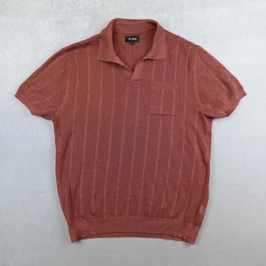 Tie Bar Polo Shirt Size Large Ribbed Brown Vintage Knit Ribbed Shirt Pocket S/S - Picture 1 of 8