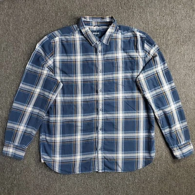 prAna Shirt Mens Sz XL Blue White Los Feliz Organic Cotton Flannel Plaid 1964381 - Image 1 of 4