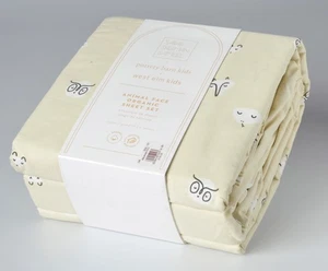 Pottery Barn West Elm Kids Animal Face Organic Cotton Sheet Set Queen Size NEW - Picture 1 of 3