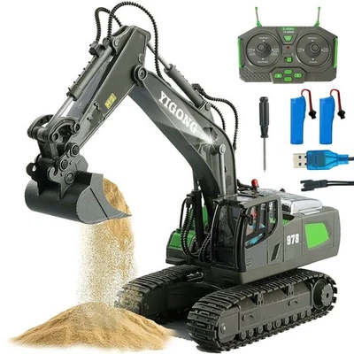 RC Bagger Spielzeug mit Metall-Schaufel 2.4GHz Fernsteuerung grau-grün - Bild 1 von 4