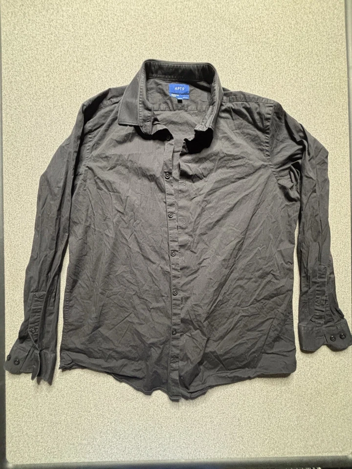 APT. 9 Camisa de vestir para hombre 171/2 36/37 negra ajustada manga larga Premier Flex Foto 1 de 4