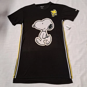 Peanuts Snoopy Night Shirt Black Pajamas Nightgown Woodstock Charlie Brown M - Picture 1 of 8