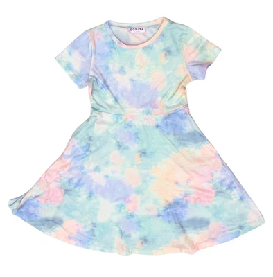 Girls Size 10 Tie Dye Short Sleeve Skater T Shirt Dress Pastel Casual Pockets - Image 1 of 4
