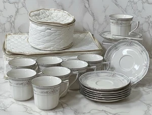 8er Set Noritake Elfenbein Porzellan 7293 Rothschild Tassen & 6" Untertassen Teller mit Aufbewahrung - Bild 1 von 21