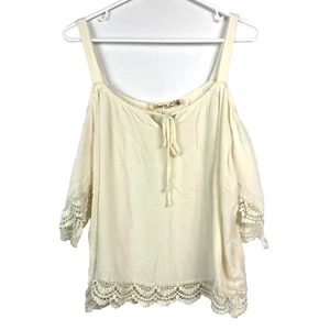Liberty Love Ivory Boho Western Crochet Cold Shoulder Top Shirt 2XL - Picture 1 of 5