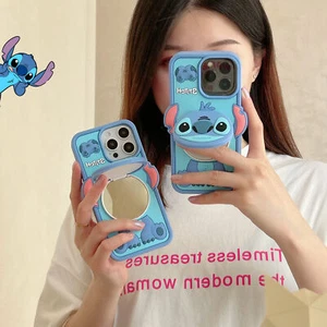 Stitch Silicone Stand Mirror Phone Case for Apple iphone 16 15 14 13 12 11ProMax - Picture 1 of 12