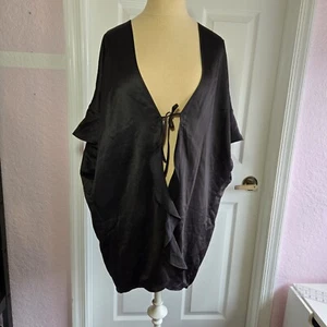 Victoria’s Secret black ruffle satin Robe Dressing Gown O/S New Lingerie Kimono - Picture 1 of 6