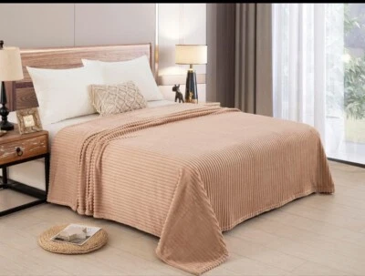 Queen Size Solid Camal Color Jaqcuard  Flannel Blanket  Super Soft And Warm - Image 1 of 2