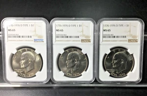 1976-D TY-1 DOLLAR MS65 EISENHOWER VARIETY with 3 CONSECUTIVE NGC SERIAL NUMBERS - Picture 1 of 9