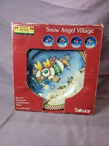 Debbie Mumm Sakura Plates Christmas Snow Angel Village Set Salad Dessert set of4 - Picture 1 of 7