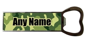PERSONALISED CAMOUFLAGE PRINT BOTTLE OPENER FRIDGE MAGNET BIRTHDAY CHRISTMAS - Picture 1 of 3