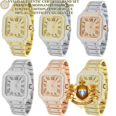 24.55 Cwt. VVS/D Moissanite Steel Luxury Automatic Designer Men's Custom Watch - Image 1 of 2