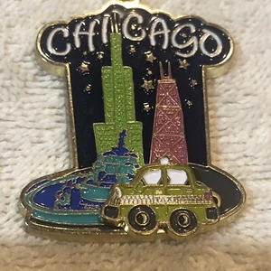 Vintage Chicago Illinois Reise Souvenir Schlüsselanhänger Anhänger Metall Skyline - Taxi - Bild 1 von 6
