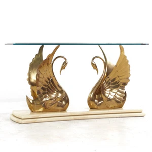 Mid Century Italian Brass Swan Console Table - Picture 1 of 8