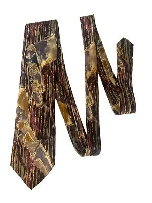 Abstract Bachrach Men's Silk Necktie Modern Art  Violet Gold Blue Italian - Image 1 of 4