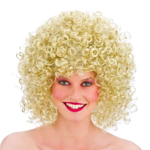 80s Blonde Perm Wig Curly Disco Afro Adults Fancy Dress Costume Accessory - Picture 1 of 1