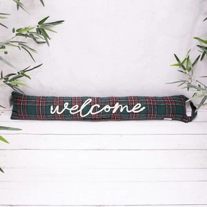 Tartan Door Draught Excluder 'Welcome' Stiched Cord Green Red Fabric - Picture 1 of 5
