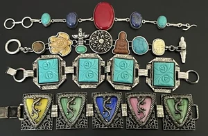 Lotto di 4 bracciali in pietra colorata dichiarazione tenuta tono argento - Foto 1 di 22