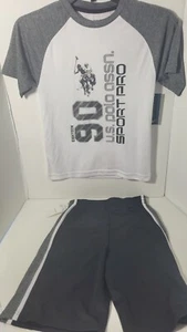 ✨Us Polo Boys  Black/White Sport Short And T Shirt Set Size7 - Picture 1 of 2