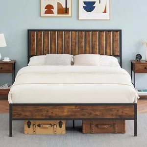 Full Size Bed Frame with Wood Headboard,Metal Platform Bed Frame with 14 Heav... - Picture 1 of 6