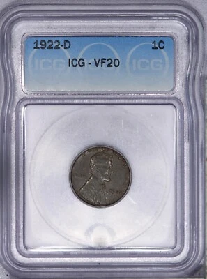 1922-D Lincoln Wheat Cent 1c ICG VF20 - Image 1 of 2