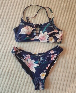 Accessori spiaggia coppa bikini costume da bagno donna taglia small blu floreale 2pz - Foto 1 di 6