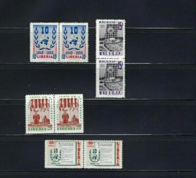 ''UN, Emblem.-   10th Anniv.  Pairs   (8}  LIBERIA  - Image 1 of 2