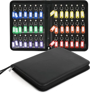 Portable Zipper Key Case Organizer with 36 Hooks and Tags Leather Key Storage Bo - Picture 1 of 8