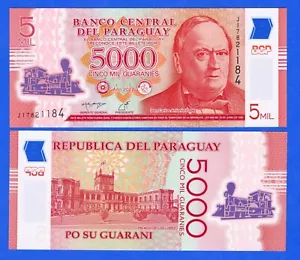 Paraguay 5000 Guaranies 2022 P-234 NEW UNC Polymer Note - Picture 1 of 3