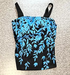 💦 Women's Blue Floral / Black Tankini Size Large NEW W117 - Picture 1 of 5