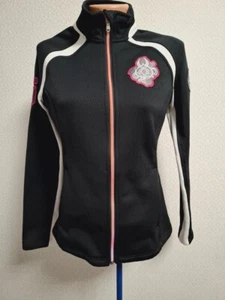Spyder Women's Sweater Sz M Black White Pink Embroidered Fleece Jacket - Picture 1 of 17