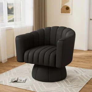 Modern 28" Swivel Barrel Accent Chair 360 Degree Upholstered Round Lounge Chair - Picture 1 of 37