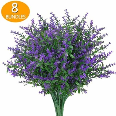 8 Bundles Outdoor Artificial Lavender Fake Flowers UV Resistant Shrubs Plants - Image 1 of 4