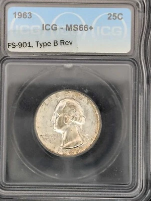 1963 Washington Quarter - ICG MS67 - FS-901, Type B Reverse /Nicely Toned rev - Image 1 of 4