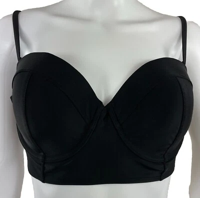 Top de bikini con aros azul marino antiguo negro correas ajustables extraíbles lavado a mano talla L Foto 1 de 4