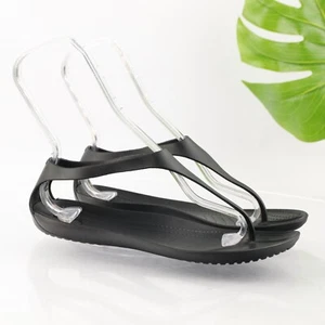 Crocs Womens Serena Sexy Flip Flop Sandal Size 9 WIDE Slingback Thong Black Shoe - Picture 1 of 16