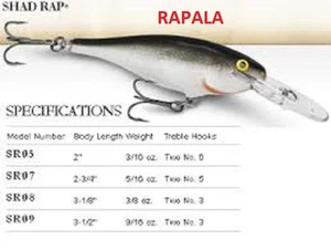 Rapala Shad Rap, SR-05, 2” 3/16 oz, Choice of Colors - Picture 1 of 11