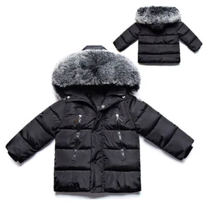 Kids Boys Hooded Puffer Warm Coat Faux Fur Padded Jackets Thick Winter Outwears - Picture 1 of 14