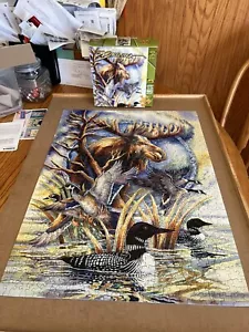 Master Pieces 750 Pc On Golden Pond Moose Loon Geese Duck Puzzle used Complete - Picture 1 of 9