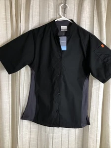 Happy Chef Cook Cool Shirt Womens (SM) Black Grey Euro Vent Chef Coat #345 NWT - Picture 1 of 9