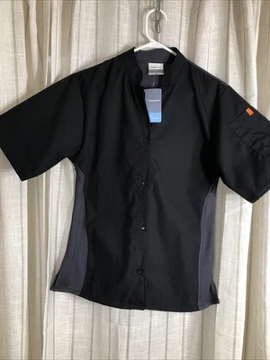 Happy Chef Cook Cool Shirt Womens (SM) Black Grey Euro Vent Chef Coat #345 NWT - Image 1 of 4