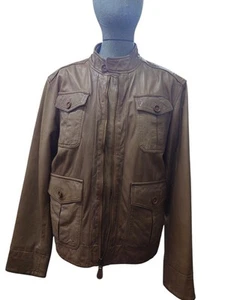 Brown Leather Jacket Soft Leather Rocha John Rocha Men's Zip Short Size Small - Picture 1 of 12