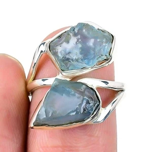 Elegante anillo de compromiso llamativo de plata esterlina maciza piedra aguamarina EE. UU. 7 - Imagen 1 de 8