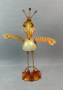 Exhart Geeky Beeks Vogel orange Metall 15" Garten Hof Frühling Bewegung Wackel Dekor - Bild 1 von 8