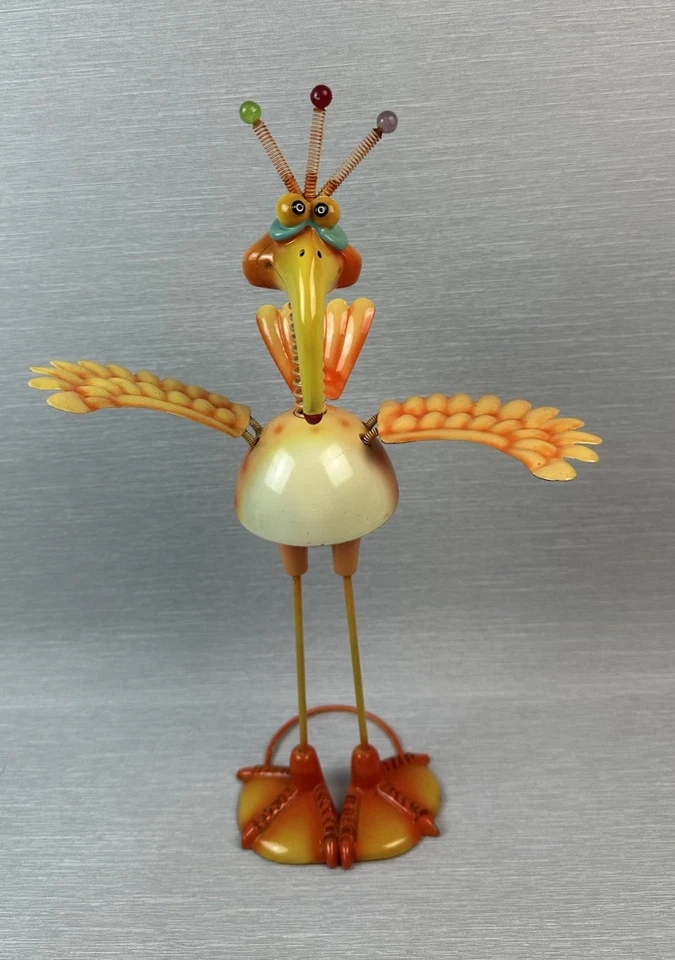 Exhart Geeky Beeks 鸟橙色金属 15 英寸花园庭院弹簧运动摇头装饰 — 第 1/4 张图片