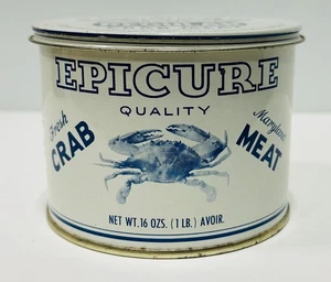 Antica latta carne granchio epicure vintage non ostrica Cambridge Md 16 oz vuota - Foto 1 di 8