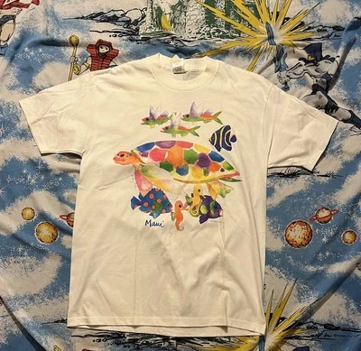 Vintage Dolphin Shirt Co Maui Artwork Shirt L Made USA Tropical Fish NOS Turtle - Image 1 of 4